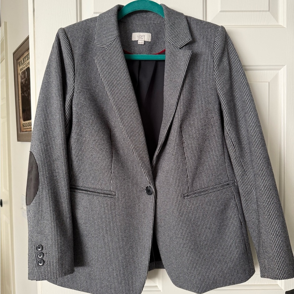 LOFT Gray Houndstooth Tailored Blazer